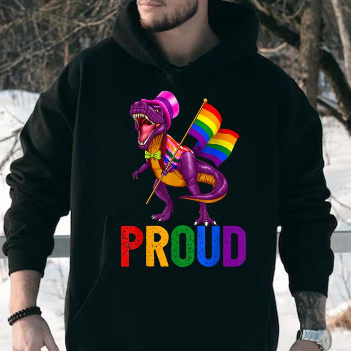Dinosaur T Rex LGBT Gay Pride Gift Flag t-shirt hoodie