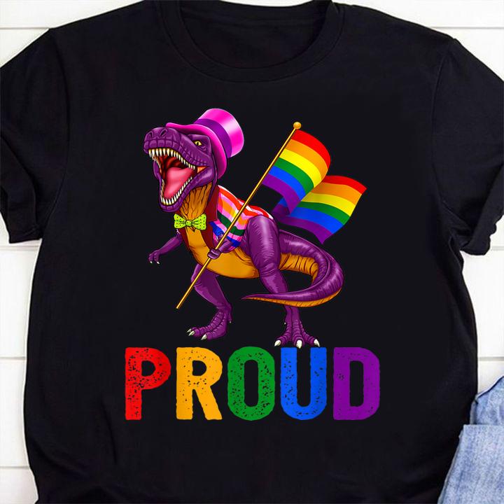 Dinosaur T Rex LGBT Gay Pride Gift Flag t-shirt shirt