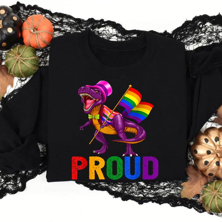 Dinosaur T Rex LGBT Gay Pride Gift Flag t-shirt sweatshirt