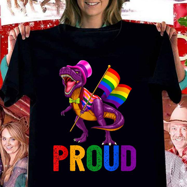 Dinosaur T Rex LGBT Gay Pride Gift Flag t-shirt woman shirt