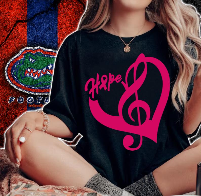 Music Note Heart of Love and Hope - Breast Cancer Awareness t-shirt woman shirt