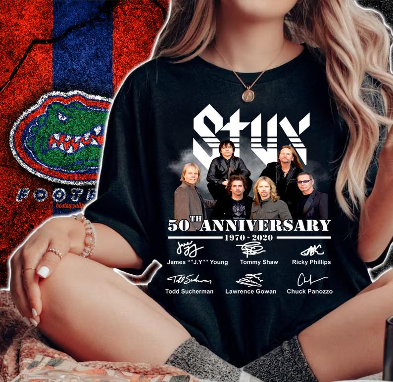 Styx Rock band 50th Anniversary 1970 2020 Signatures t-shirt woman shirt
