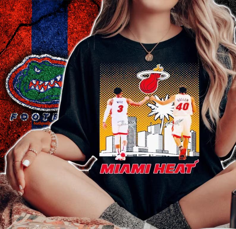 Dwyane Wade and Udonis Haslem Miami Heat signatures t-shirt woman shirt