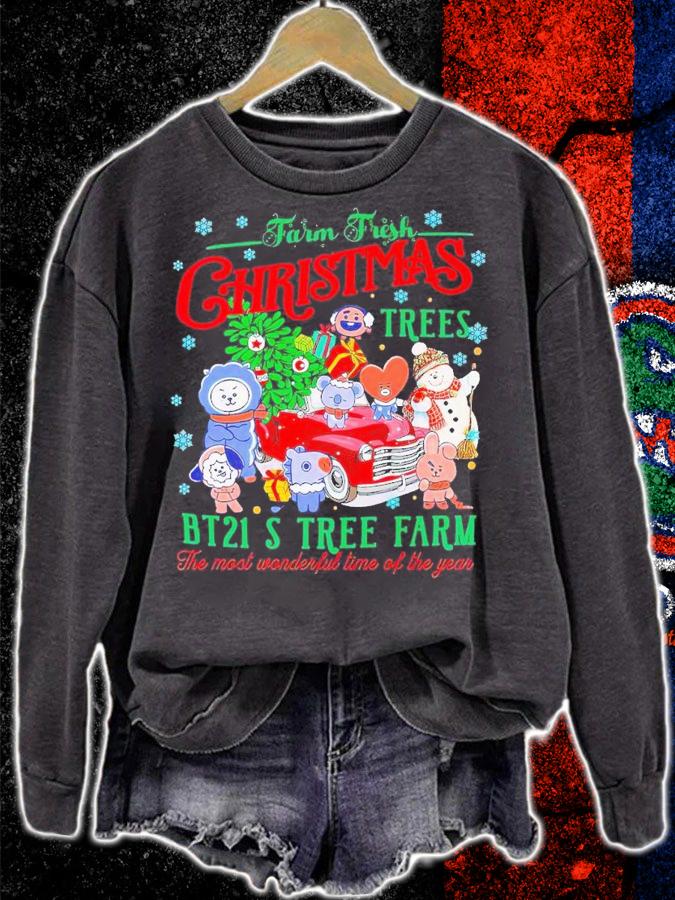 Farm frest Christmas trees BT21s tree farm shirt t-shirt sweatshirt