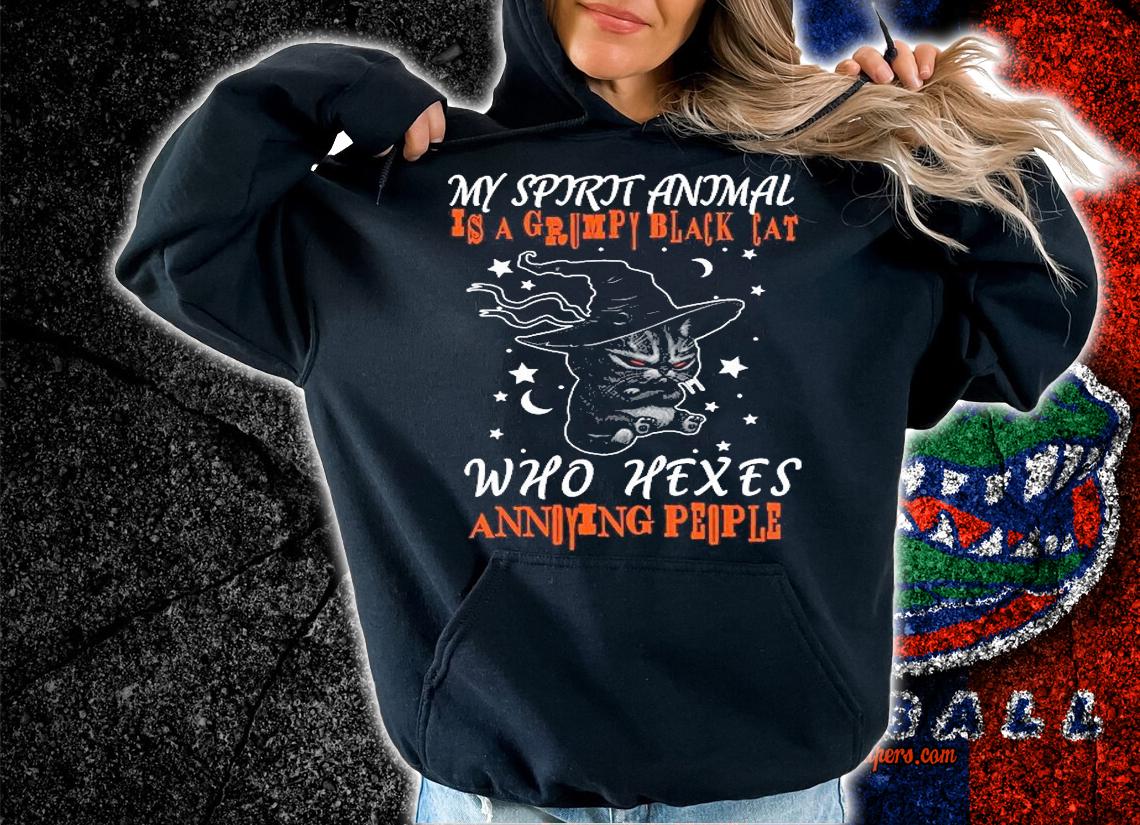 My spirit animal is a grumpy black cat who hexes annoying people halloween shirt