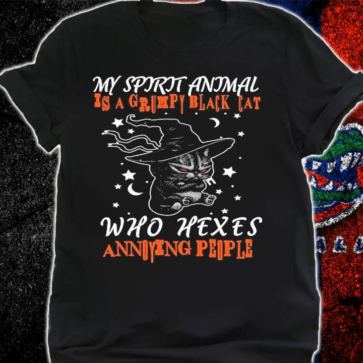 My spirit animal is a grumpy black cat who hexes annoying people halloween shirt