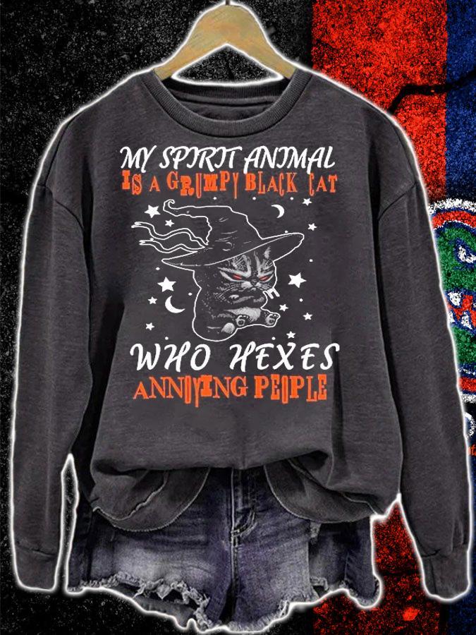 My spirit animal is a grumpy black cat who hexes annoying people halloween shirt