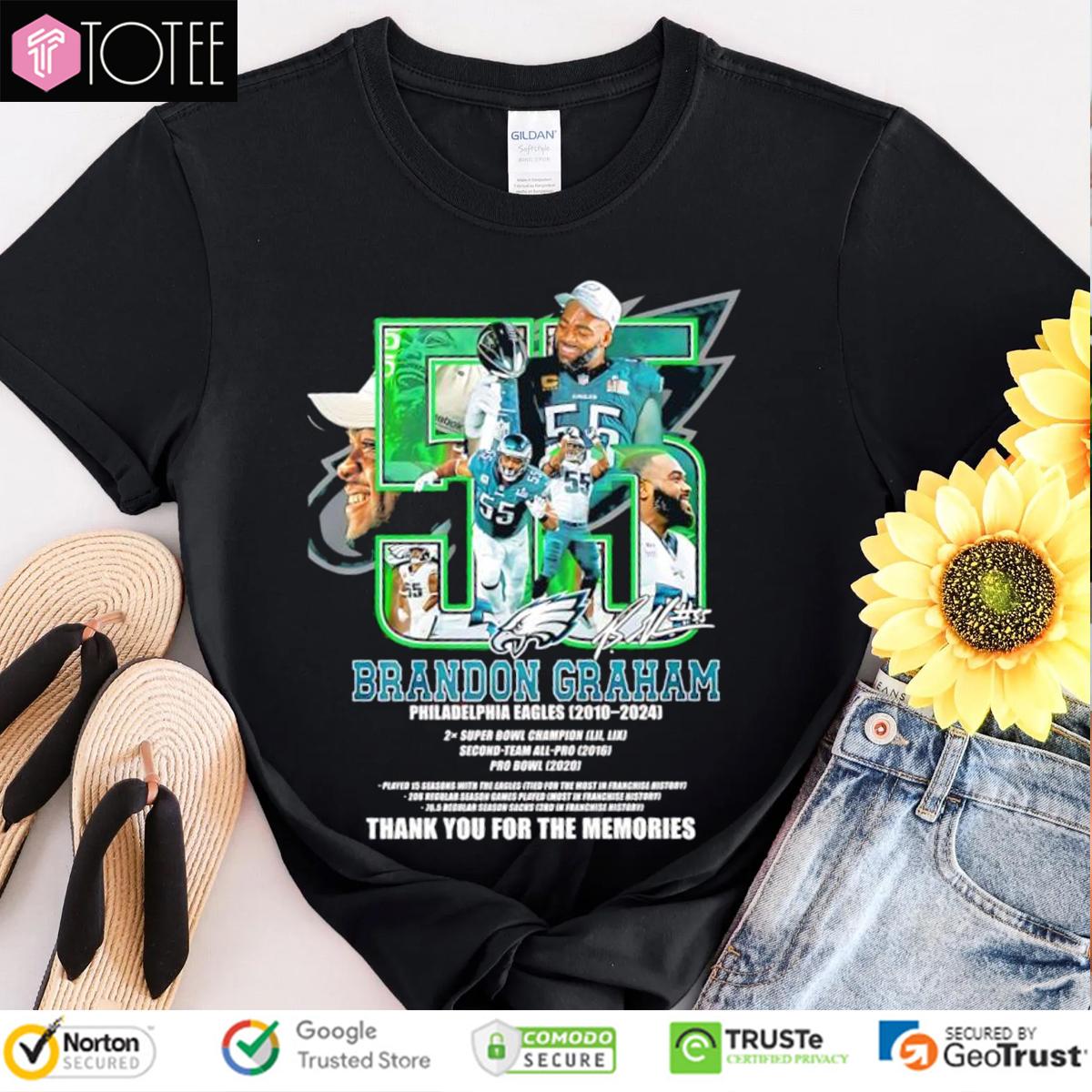 55 Brandon Graham Philadelphia Eagles 2010 2024 Signed T-Shirt