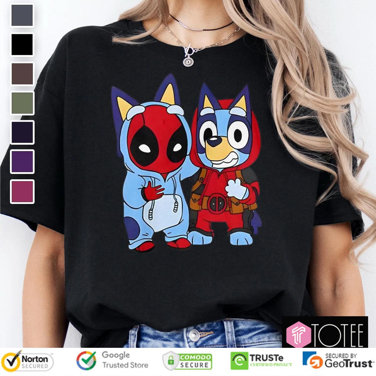 Bluey Heeler Marvel Deadpool Cosplay Together Parody T-Shirt