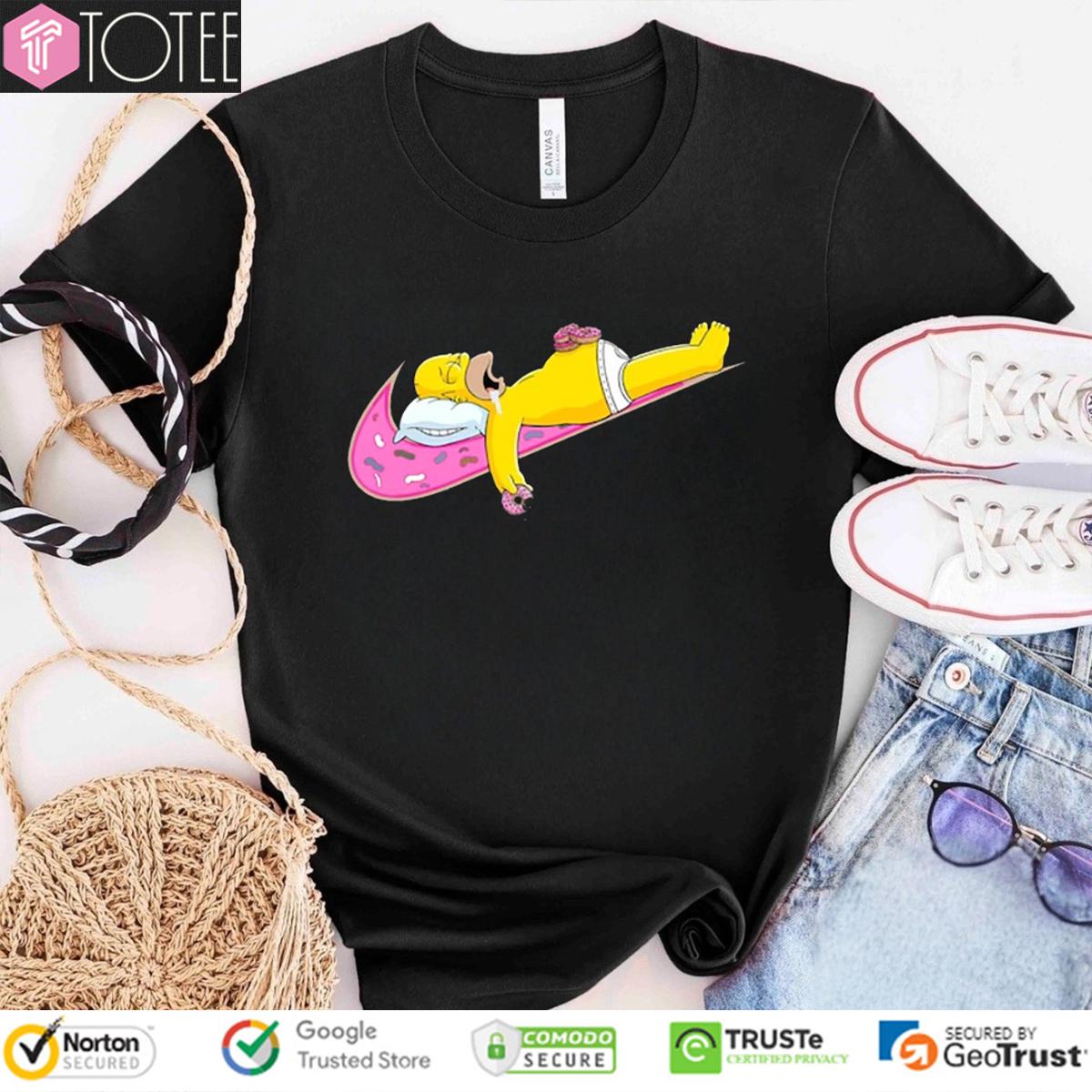 Homer Simpson Sleep Donut Nike Logo Parody T-Shirt
